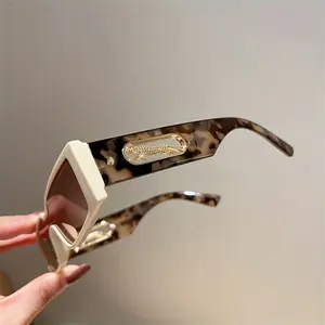 Women's Retro Cheetah Print Rectangle Plastic Glasses - Lightweight Non-Prescription Eyewear, Beige & Dark Brown Durable Chic Frames, Fashion Accessories for Everyday & Party Use