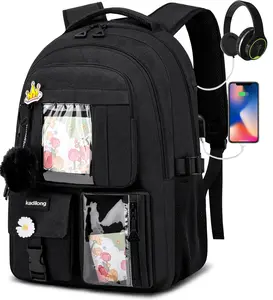 kadliong Multi-Color 15 Inch Laptop Backpack with USB Charging, Multi-Compartment & Clear Pockets, Unisex for School, Work & Travel