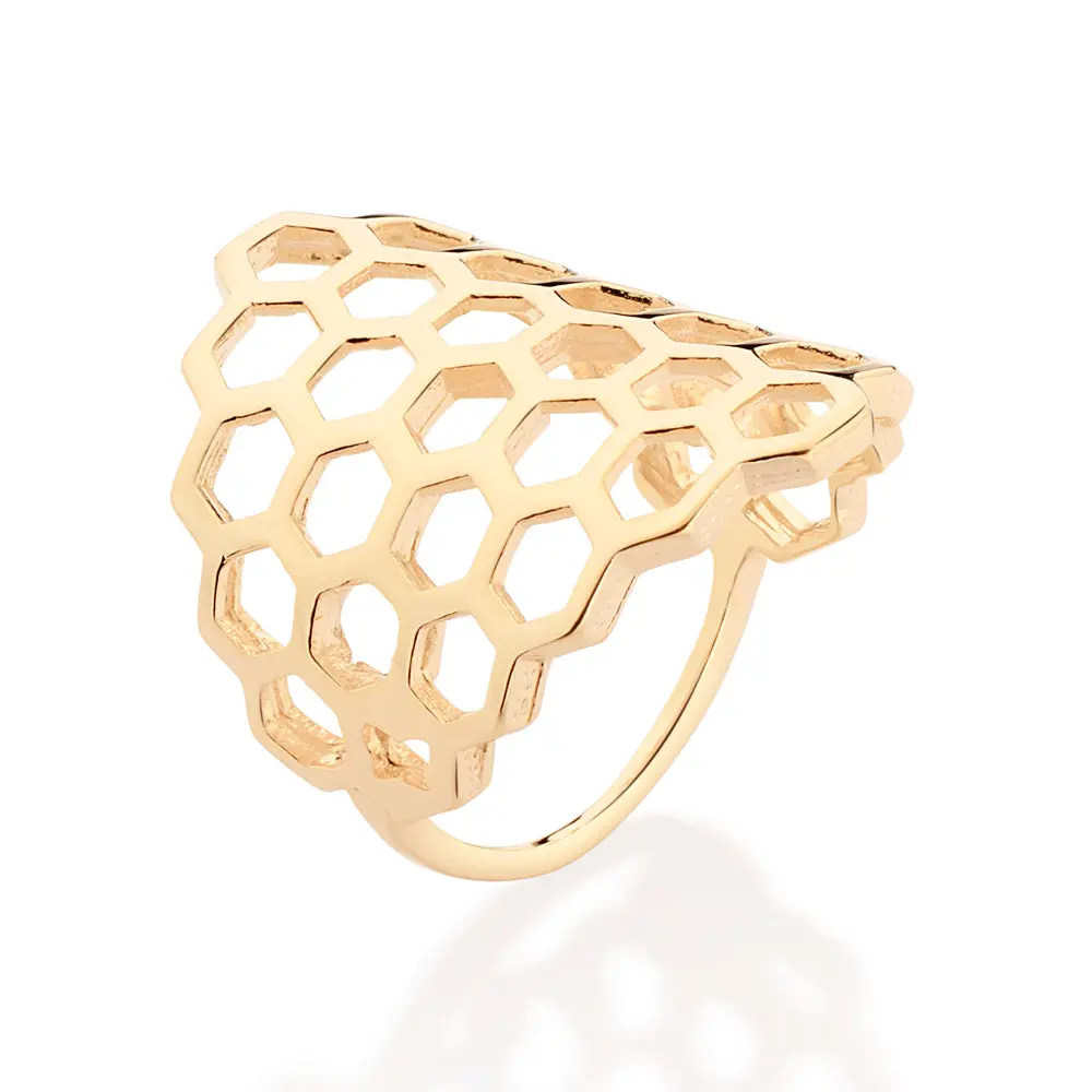 GOLD HONEY COMB MAXI RING