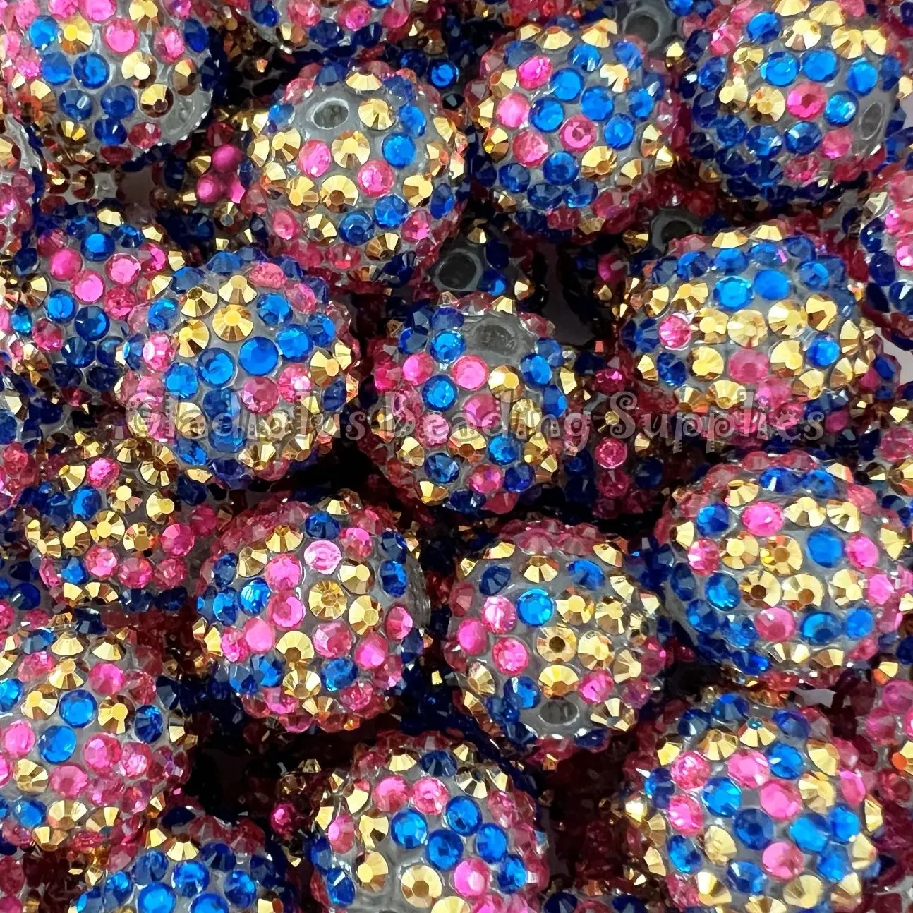 20mm Pink/Gold/Blue Dot Acrylic Rhinestone Beads