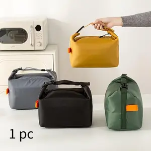 Simple solid color portable large capacity bento insulated bag - multi-purpose thickened waterproof picnic bag.