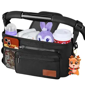 Universal Stroller Organizer with Cup Holder Detachable Phone Bag Non-Slip Straps Baby Essentials Stroller Caddy Fits Uppababy First Mothers Day Gifts for New Mom