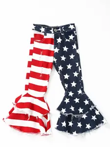 Girls Americana 4th of July Stars and Stripes Bell bottom ruffle Jeans