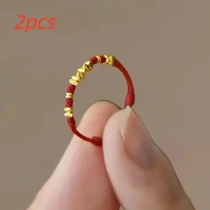 2 Pcs Braided String Rings, Unique Design Lucky Ring for Zodiac Year, Christmas Halloween Valentine Gift
