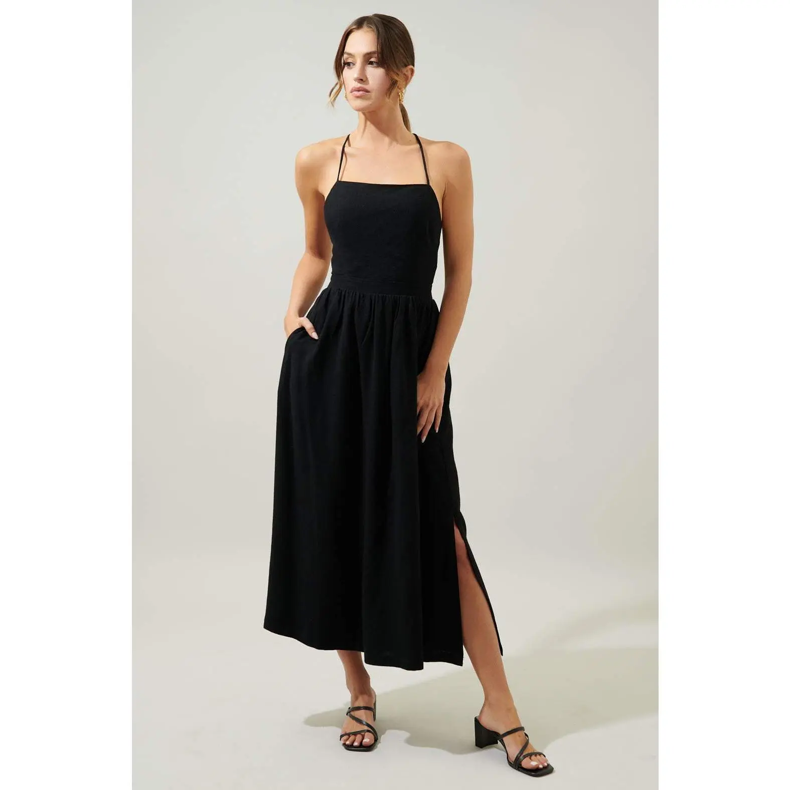 Aisha Open Back Lace Up Midi Dress