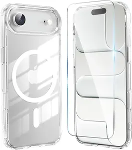 iPhone 17 Air Case Clear,Magnetic iPhone 17Air Case with Screen Protector [Non-Yellowing] Shockproof Compatible with MagSafe Slim Phone Case for 17 Air Cover-Transparen