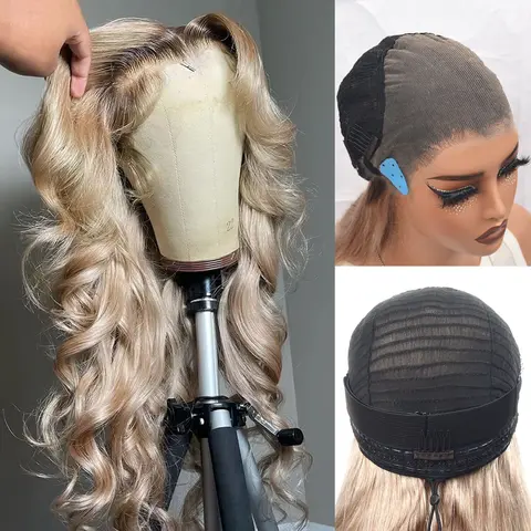 【New Upgrade】Drawstring Glueless Wig Pre Cut 13x6 Ombre Ash Blonde Lace Front Wigs Human Hair 180% Density Ash Blonde Body Wave Lace Frontal Wigs For Women 13x6 Lace Front Wig Pre Plucked
