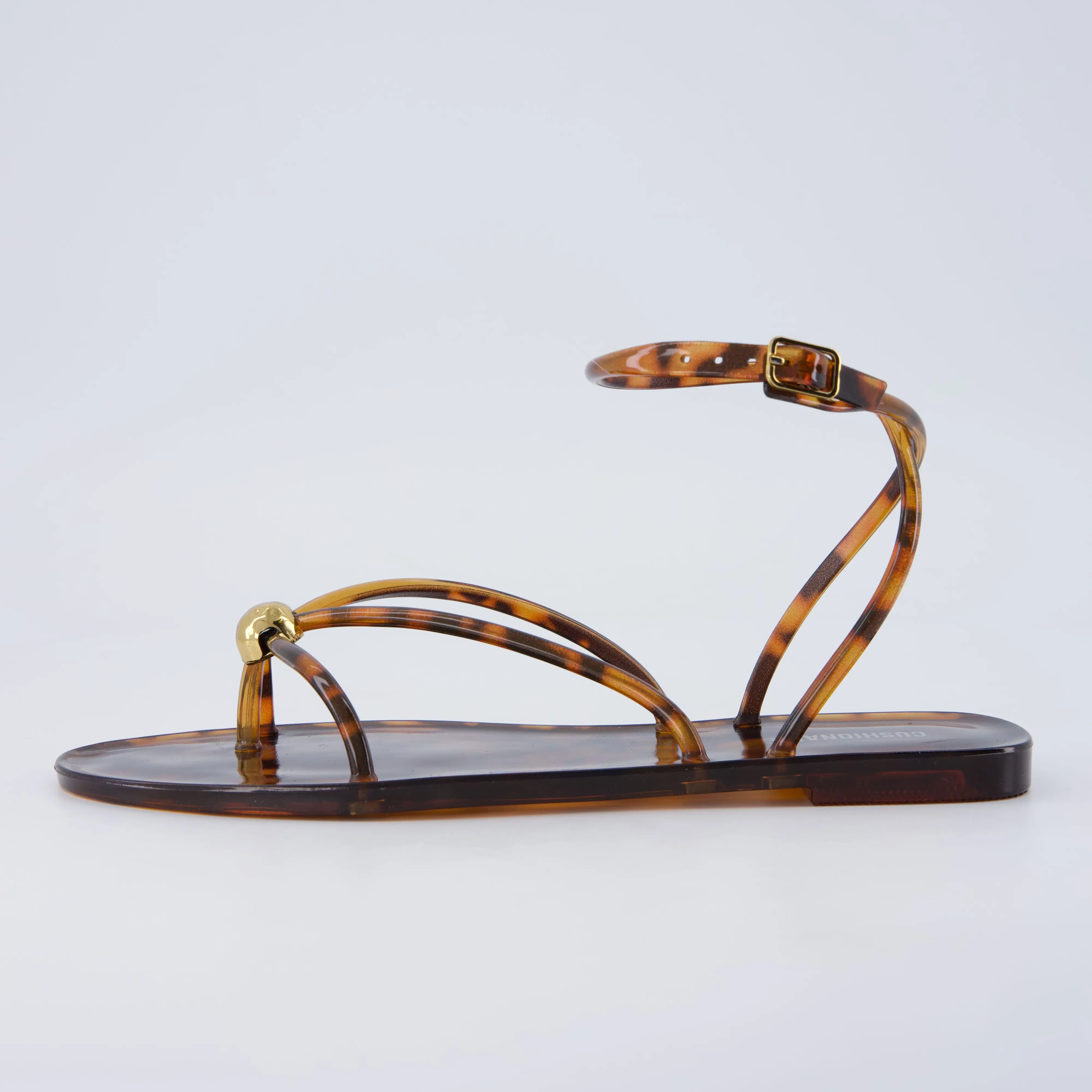 Cushionaire Vita Jelly Sandals for Women | Casual Lightweight Women's Strappy Sandals with Adjustable Buckle Strap and Gold Hardware Accent