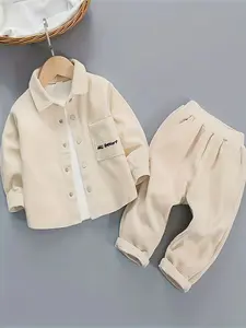 Spring Autumn New Children's Fashion Corduroy Two-Piece Set with Button Closure and Pocket Detail