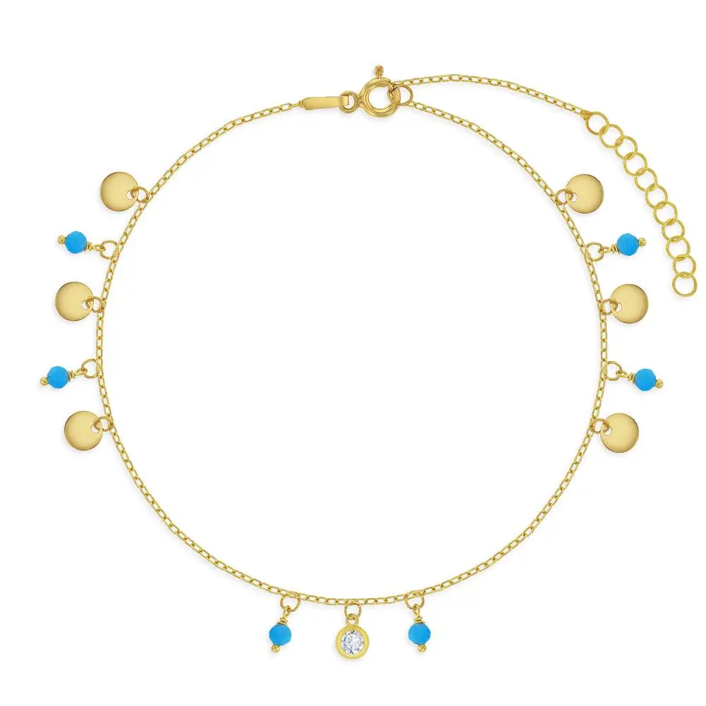 Turquoise Dangle Preteen / Teen Anklet 7.5-9.5 - Sterling Silver