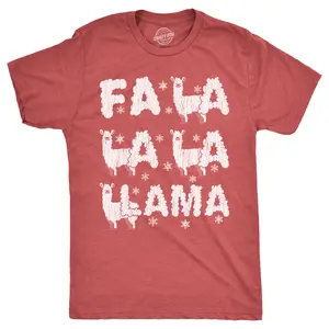 Mens Fa La La La Llama T Shirt Funny Xmas Parody Song Joke Tee for Guys Mens Funny T Shirts Cool Vintage Fashion T-Shirt Gift Classic Menswear Christmas Apparel for Men Funny Animal Short Sleeve Novelty Tees Red  -