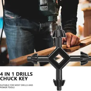 1pc 4-In-1 Multifunctional Electric Drill Key, Drill Chuck Wrench, Ratchet Socket Ring Combination Grip Star Wrench, Drill Press Chuck Four Way Key For Home Decoration Repair Tools