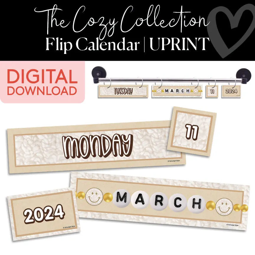 Printable Neutral Classroom Flip Calendar | Cozy Collection