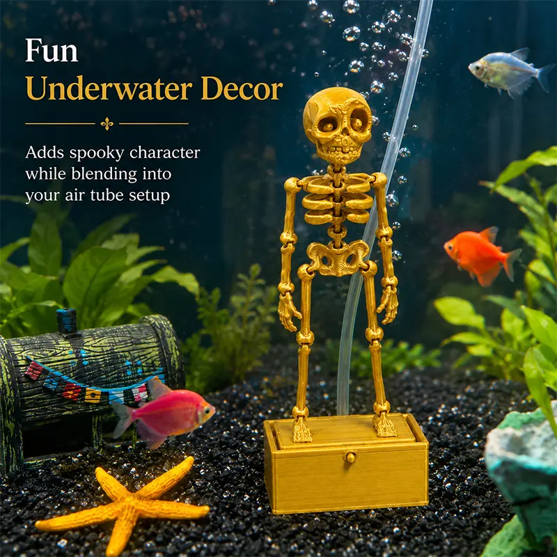 Dancing Skeleton Aquarium Decor, Air Driven Bubble Action Fish Tank Ornament, Movable Underwater Skeleton Figurine with Stable Base, Durable Decor for Freshwater Saltwater Aquarium Landscape Halloween Spooky Home Desktop Decoration