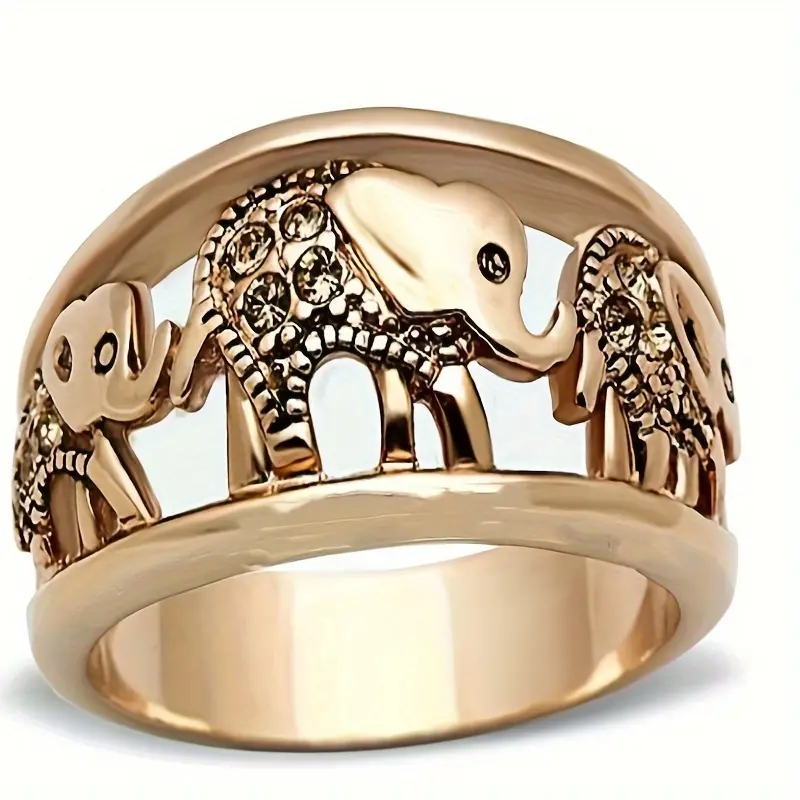 Female Retro Rose Gold Elephant Ring - Casual Costume Jewelry, Sacred Animal Symbol Design, Sizes 6-11, Unique Everyday Wear, Elephant Motif