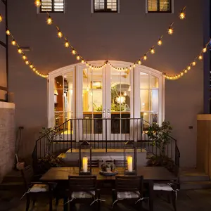 ISUNMEA 48Ft Solar String Lights, Outdoor Waterproof Patio Lights with 18 Shatterproof G40 Bulbs(1 Spare), Led Light for Backyard-Black Wire