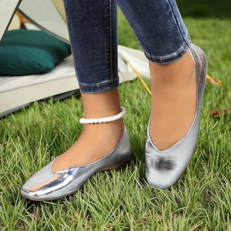 Women's Square Toe Ballet Flats, Comfortable Slip-On Daily Wear Shoes with Supportive Padded Insole for Work & Office, Wide Widths Available