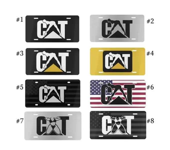 Cat Pinup Girl Flag Style Aluminum License Plate - 12x6 Car Tag - Yellow Black Collection - Construction Worker Fan custom