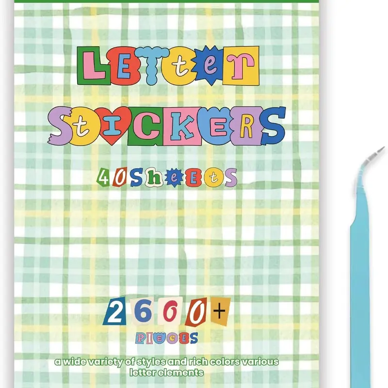 40 Sheets 2600+ Pcs Vintage Ransom Alphabet Sticker Book with Tweezers - Magazine Letter & Number Decals for Junk Journal Scrapbooking