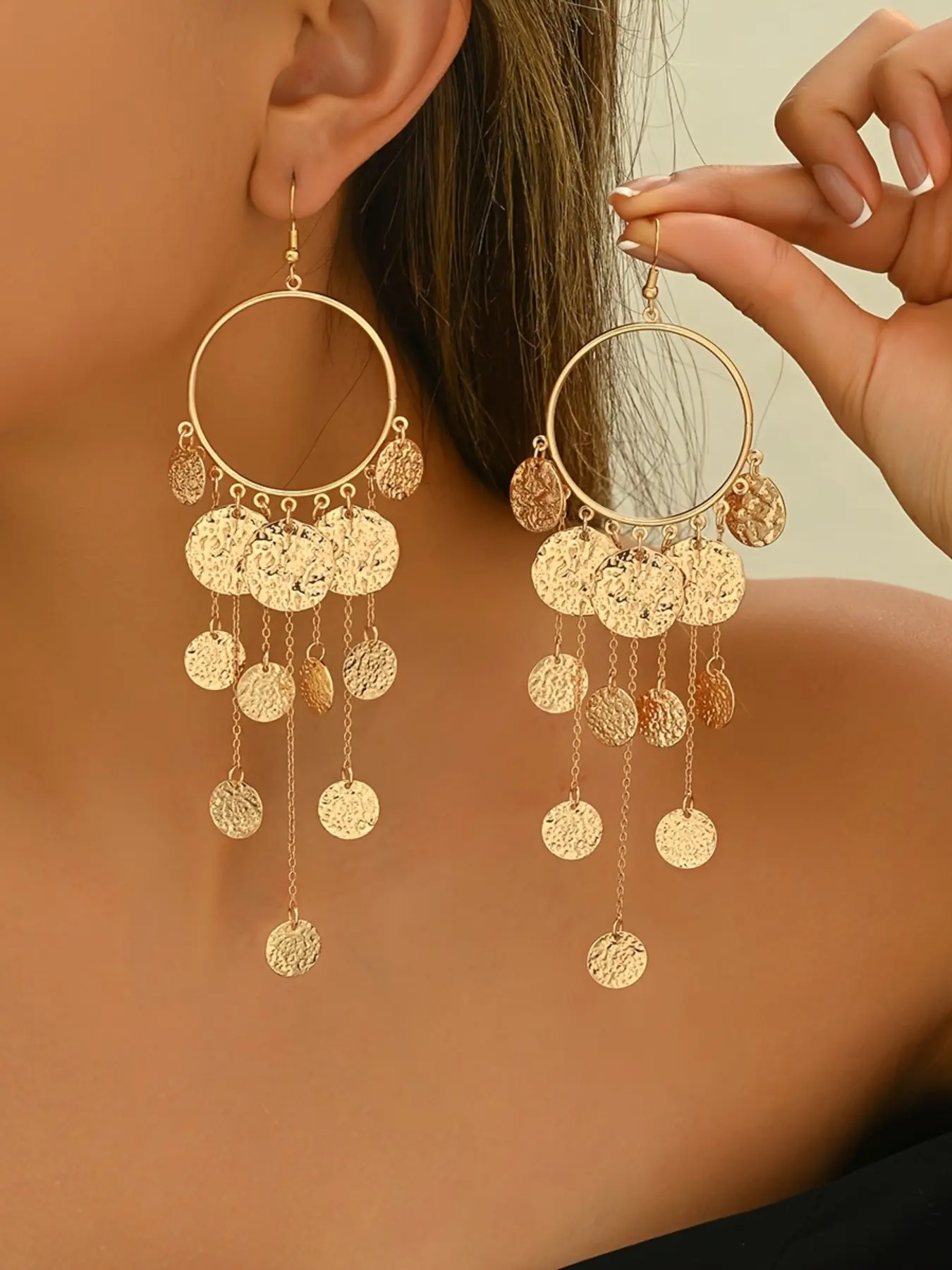 Women's Fashion Dangle Earrings, Statement Earrings, Unique Design Earrings, Autumn Winter New Arrival, Geometric Irregular Round Design, Long Tassel, Versatile Daily Wear, Earrings Dangling, Fashion Jewelry Earrings
