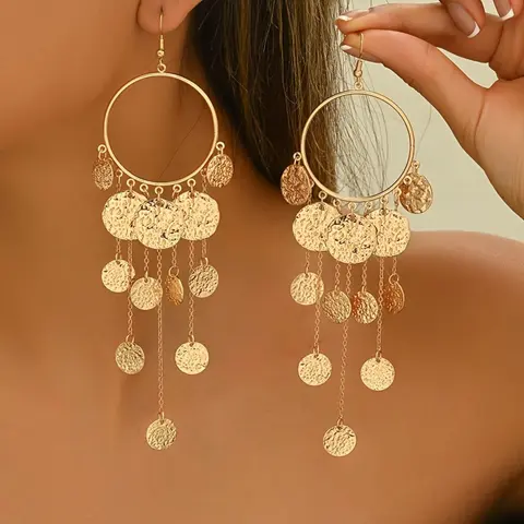 Women's Fashion Dangle Earrings, Statement Earrings, Unique Design Earrings, Autumn Winter New Arrival, Geometric Irregular Round Design, Long Tassel, Versatile Daily Wear, Earrings Dangling, Fashion Jewelry Earrings