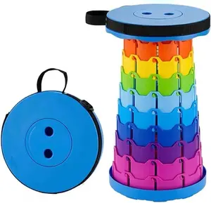 Upgraded Foldable Stool Thickened, Portable Collapsible Stool Retractable Stool for Fishing, Hiking Tours, BBQ, Parties, Outdoor Activities (Rainbow)