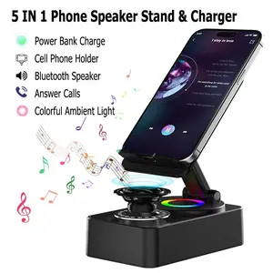 Wireless Audio Bluetooth Speaker WithPower Bank, 5 in 1 Emergency Charging LEDPhone Holder Festival Gifts