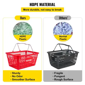 VEVOR Shopping Baskets, 12-Pack, Red, Sturdy Polyethylene with Handles and Stand, Size: 16.9"L x 11.8"W x 8.07"H, Suitable for Stores & Groceries - Capacity: 21 L/5.6 Gal Organiser Set