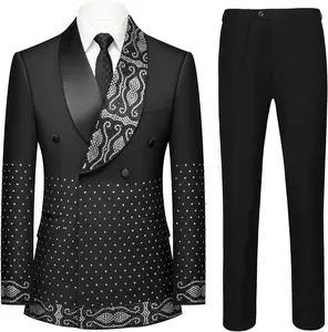 Mens Suit Slim Fit Shawl Lapel Tuxedo Blazer with Hot Fix Rhinestone Design for Prom Party Banquet Performance