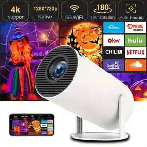 Video Projector, Native 720p Resolution, Supports 4K Decoding, Adjustable Screen, 180° Rotation, Hi-Fi Stereo Sound, Compatible with Apple/android