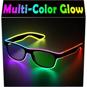Multi-Color Glow in the Dark Neon Glasses for Rave Party EDM Halloween Wired with Battery Power 6 Colors Eye Pack Star Style Light Masks Blue Green Set