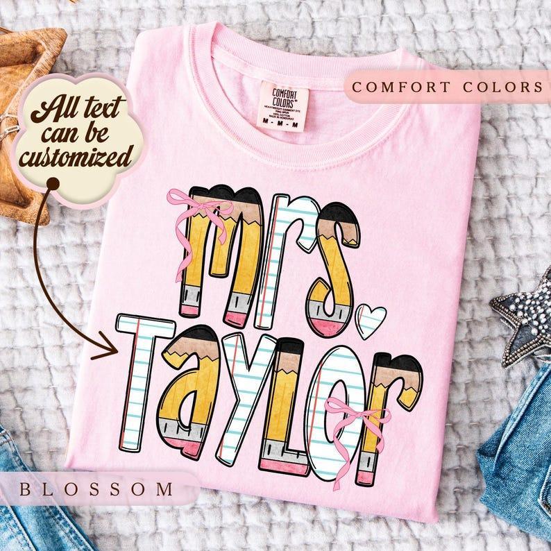 [Custom] Comfort Colors Personalized Teacher Shirt, Custom Teacher Name Tee, Back To School T-Shirt, Classroom Teacher Gift, Educator Outfit