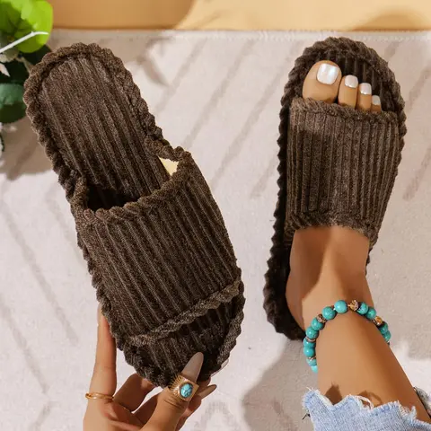 Women's Solid Color Fluffy Plush Slippers, Casual Soft Comfortable Home Slippers, Cozy House Slippers, Warm House Slippers, Warm Slippers for Indoor & Outdoor Use for Fall & Winter, Fuzzy Warm Slippers, Fuzzy House Shoes, Autumn Winter Slippers