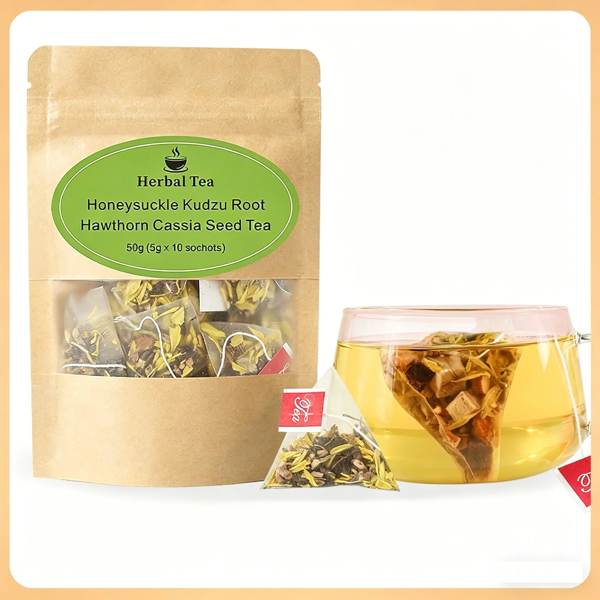 Evenings Unwind Herbal Tea - 10 Individually Wrapped Bags. A Soothing Caffeine Free Tisane with Honeysuckle, Chrysanthemum, Cassia Seed, Pueraria Root, Winter Melon, Licorice & Hawthorn. Your Calm Cup After a Long Day. Hot or Iced.