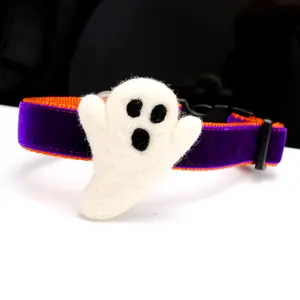 Mimi Green Handmade Ghost Dog Collar Accessory Spooky Halloween Wool Felt Charm for Festive Pet Costumes Easy to Attach Lightweight & Durable