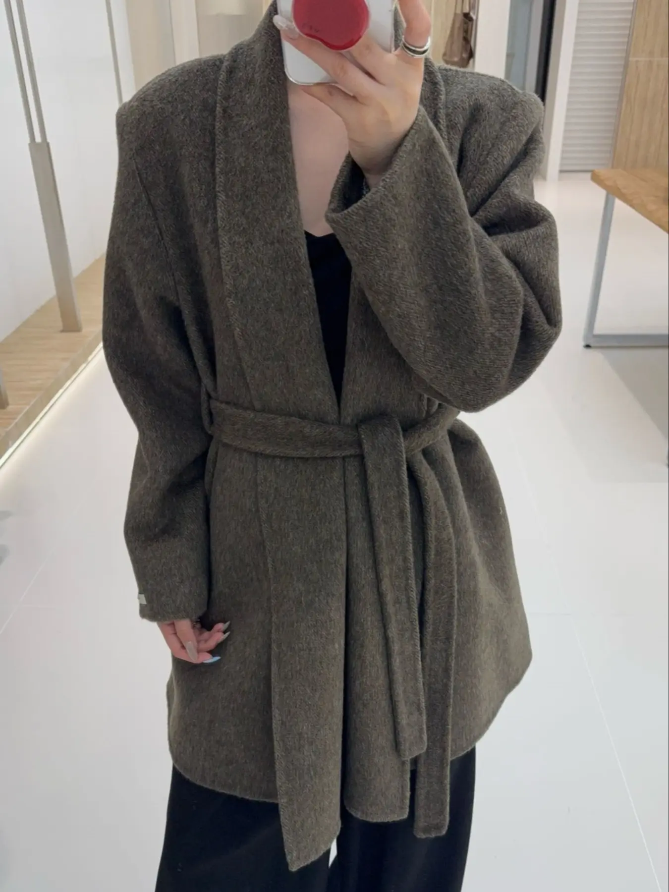 Women's Long Sleeve Wool Blend Coat, Elegant Mid-Length Winter Outerwear, Stylish Fall & Winter Fashion Jacket for Ladies