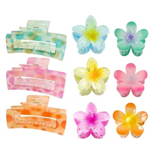 URRYKID 9PCS Flower Hair Claw Clips for Women Girls Hawaiian Flower Cute Hair Clips for Thick Thin Hair Summer Beach Essential Hair Accessories Gift