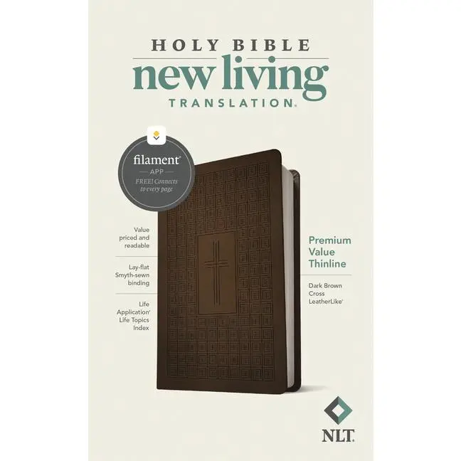 NLT Premium Value Thinline Bible, Filament Enabled (Leatherlike, Dark Brown Cross) -- New Living Translation - Bible