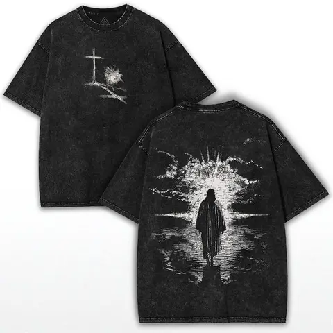 Crown of Thorns Jesus Oversized Tee: Vintage Washed Heavy Cotton Christian T-Shirt Menswear Top Casual Crewneck