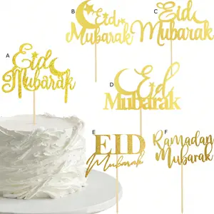 3pcs/6pcs golden Eid Mubarak cake topper,for EID Mubarak Cake Decorations