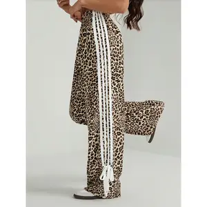 [Casual Streetwear] Women's Leopard Print Wide-Leg Cargo Pants |   Polyester Blend |   Casual Streetwear |   Comfortable and Stylish |   Allseason Wear Men's Knit Hoodie with Patterns Sexy Micro Bikini Set
