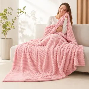 NTBAY Ribbed Striped Fleece Blanket – Ultra Soft Plush Throw Lightweight Cozy for Couch Bed Travel Camping All Season Luxury Home Gift