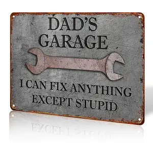 8x12 in Aluminum Vintage Garage Sign - "I Can Fix Anything Except Stupid" Wall Art Sign, Wall Decor Plaque, Humorous Father's Day Dad Gifts (Man Cave, Workshop)