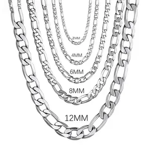 Men's Silvering 2MM/4MM/6MM/8MM/12MM Chain Necklace 16-30 Inch for Man Women Fashion Jewelry High End Necklace