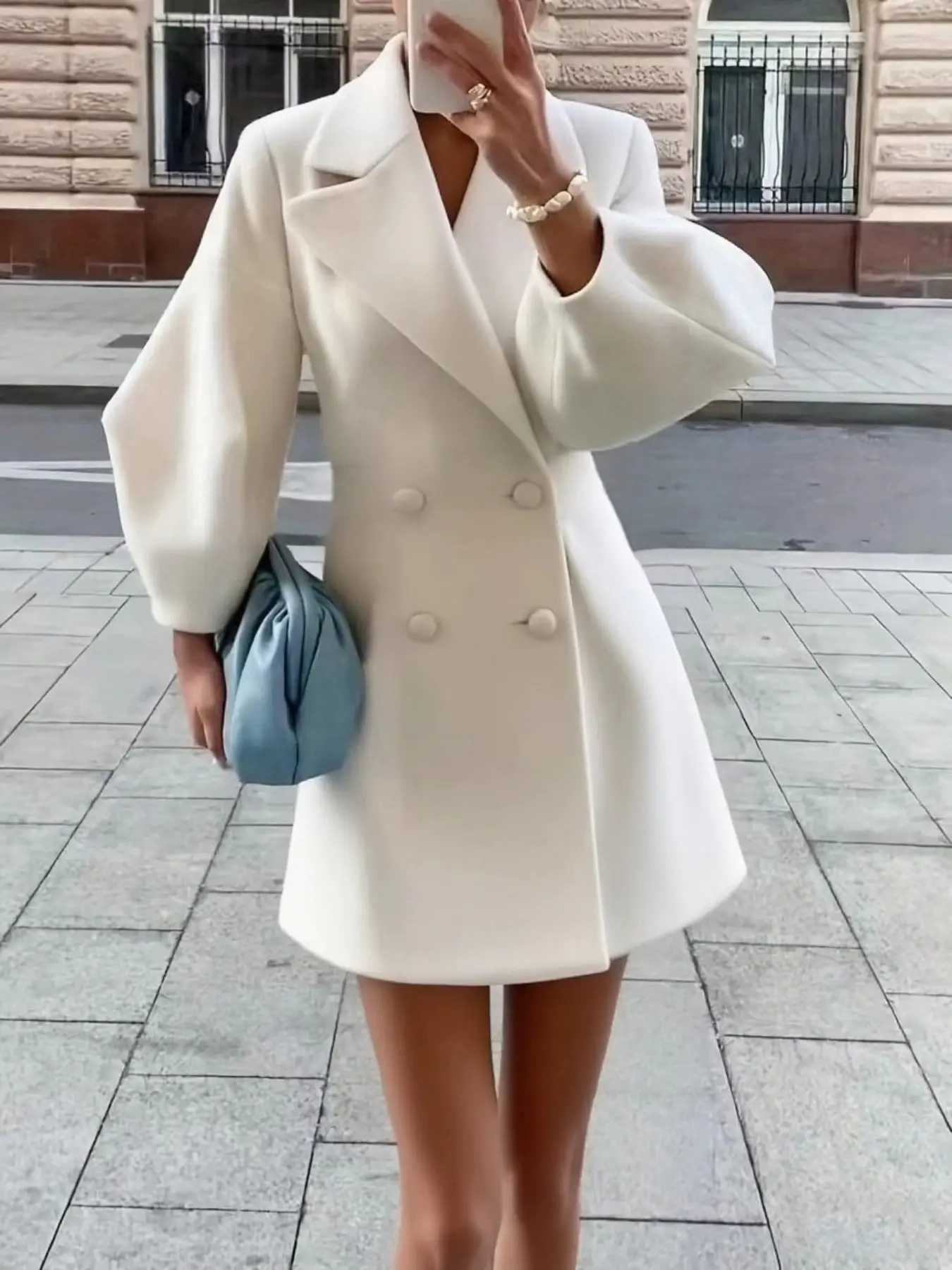 Women's Vintage Court Style Elegant Chic Lantern Sleeve Coat, Short Woolen Overcoat with Large Lapel Collar, Fall Winter Fashion Jackets Outerwear