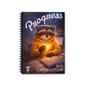 Progress Not Perfection Spiral Notebook – Recovery Raccoon Inspirational Ruled Journal