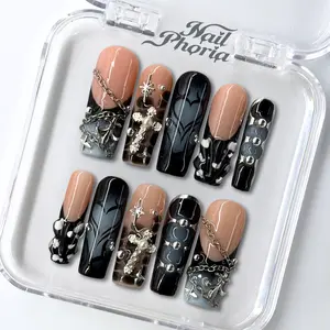 NailPhoria OBSIDIAN ECLIPSE - Handmade Press-On Nails | Reusable, Salon-Quality, Long-Lasting, Glossy Design