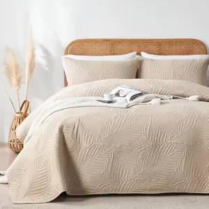 3pcs Quilt Set Bedspreads ,Ultrasonic Microfiber Bed Cover Set for All Season，Lightweight Soft Coverlet Modern Style Leaf Pattern Bedspread Set(1 Quilt,2 Pillow Shams)