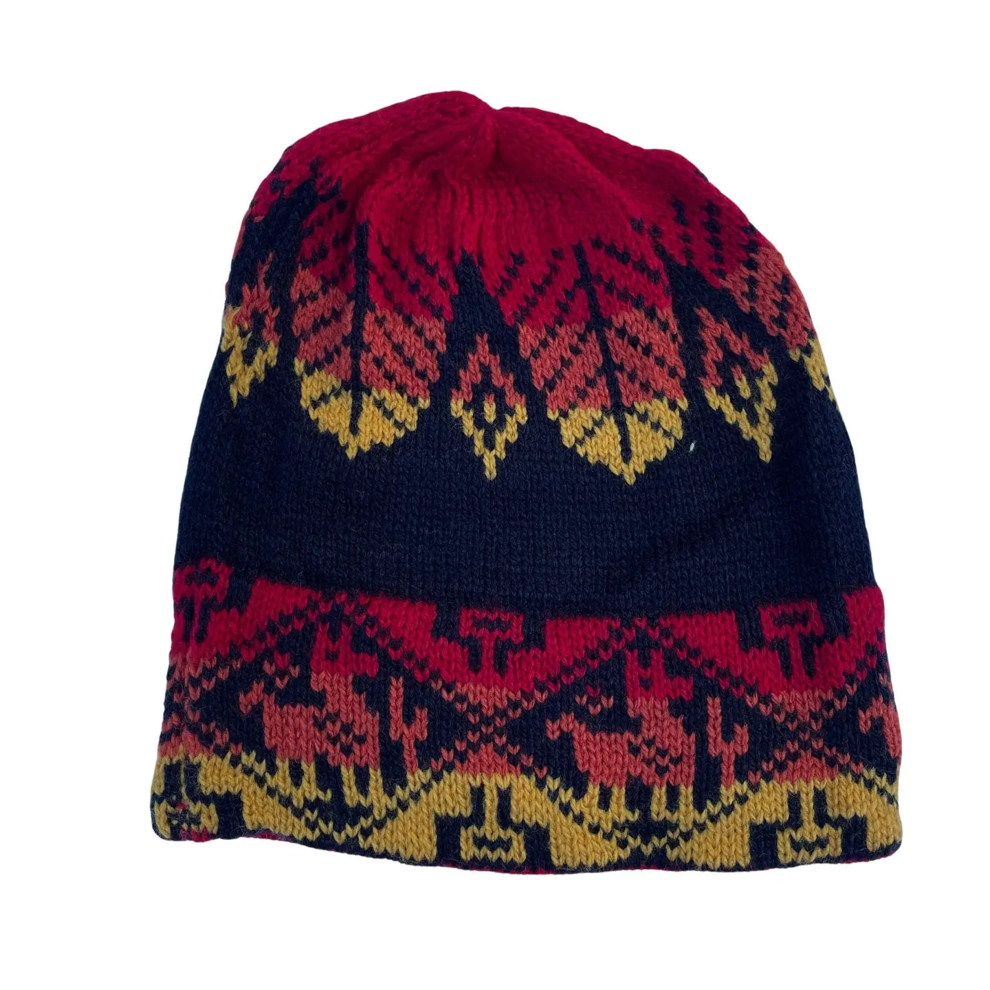 Red Navy Soft Knitted Alpaca Beanie Hat One Size