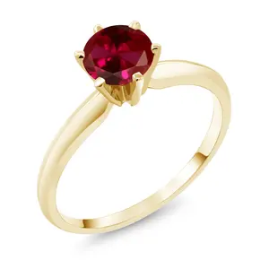 Gem Stone King 14K Yellow Gold 6MM Round Gemstone Birthstone Solitaire Engagement Ring for Women | Classic 6-Prong Setting & Polished Band | Elegant Wedding Anniversary Promise Ring | Available in Sizes 5-9